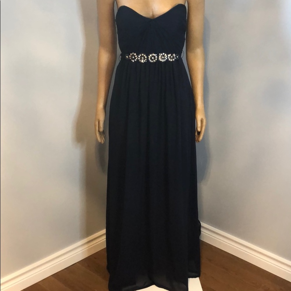 Navy empire cut dress with Rhinestone belt